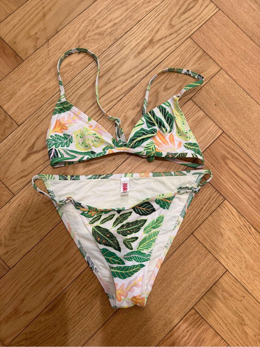SOLID & STRIPED Tropical Leaf Print Bikini - Green, Yellow, White